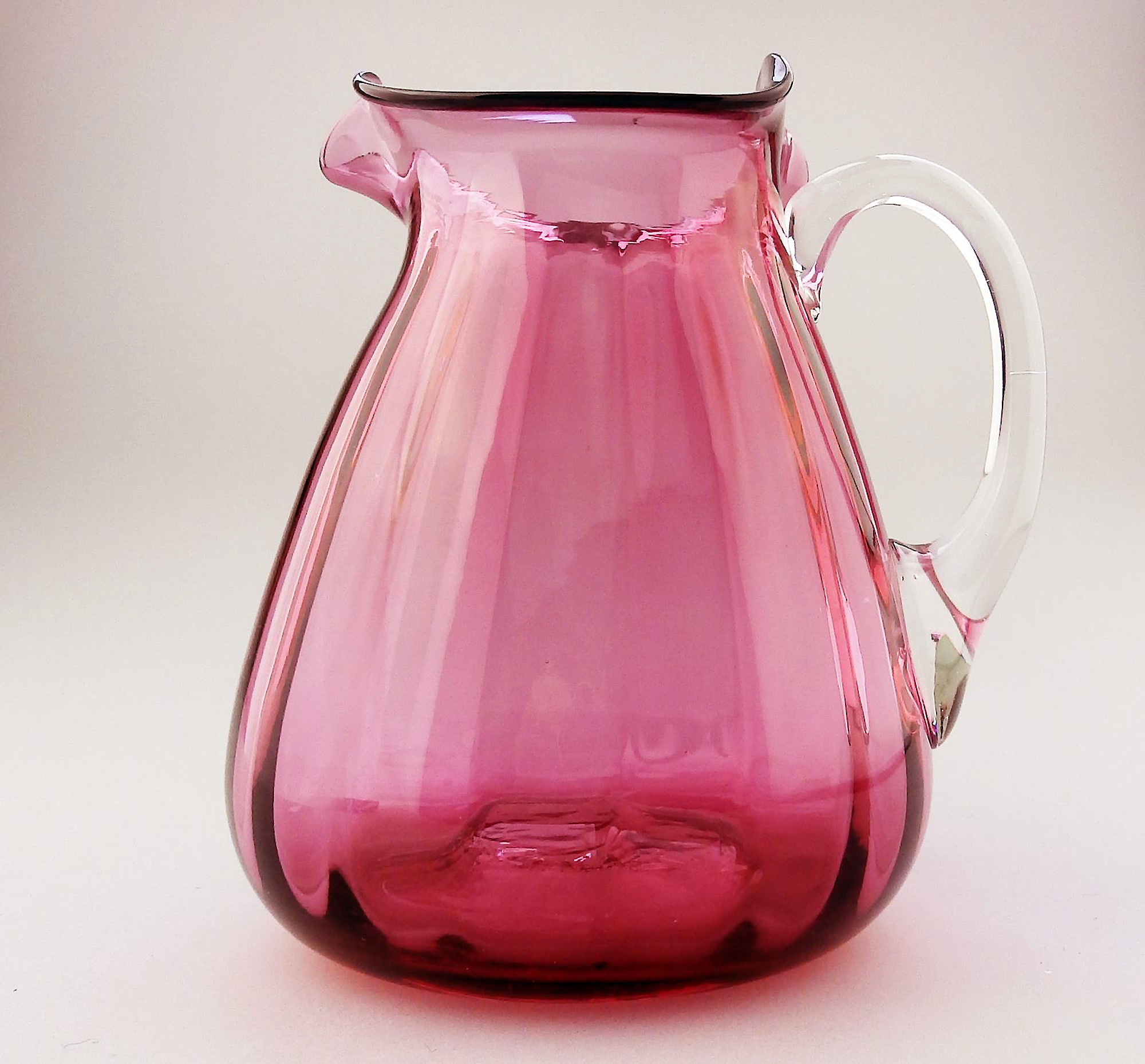 Unusual antique Victorian Art Nouveau English cranberry glass Jug 14cm C.19thC