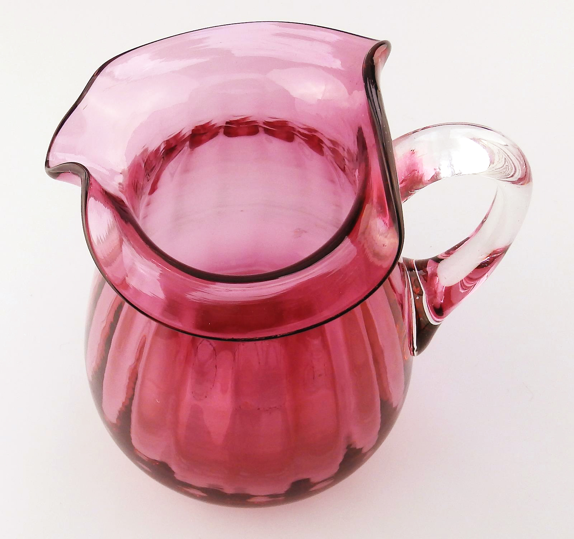 Unusual antique Victorian Art Nouveau English cranberry glass Jug 14cm C.19thC
