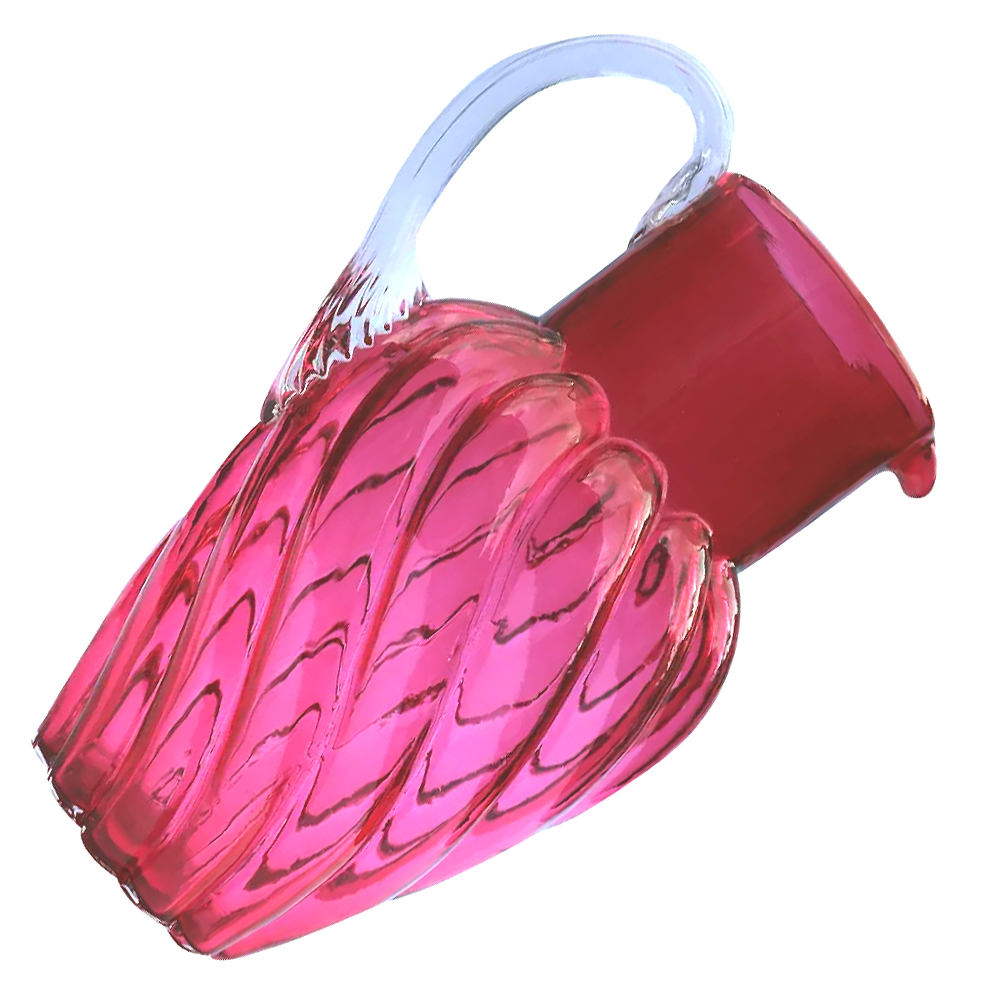 An extraordinary and large antique wrythen pattern cranberry glass Jug C.1900