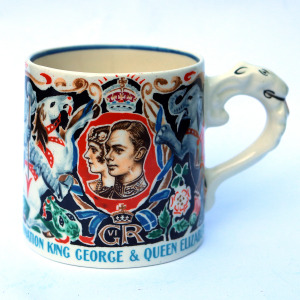 Myott pottery Dame Laura Knight King George Queen Elizabeth Coronation Mug 1937