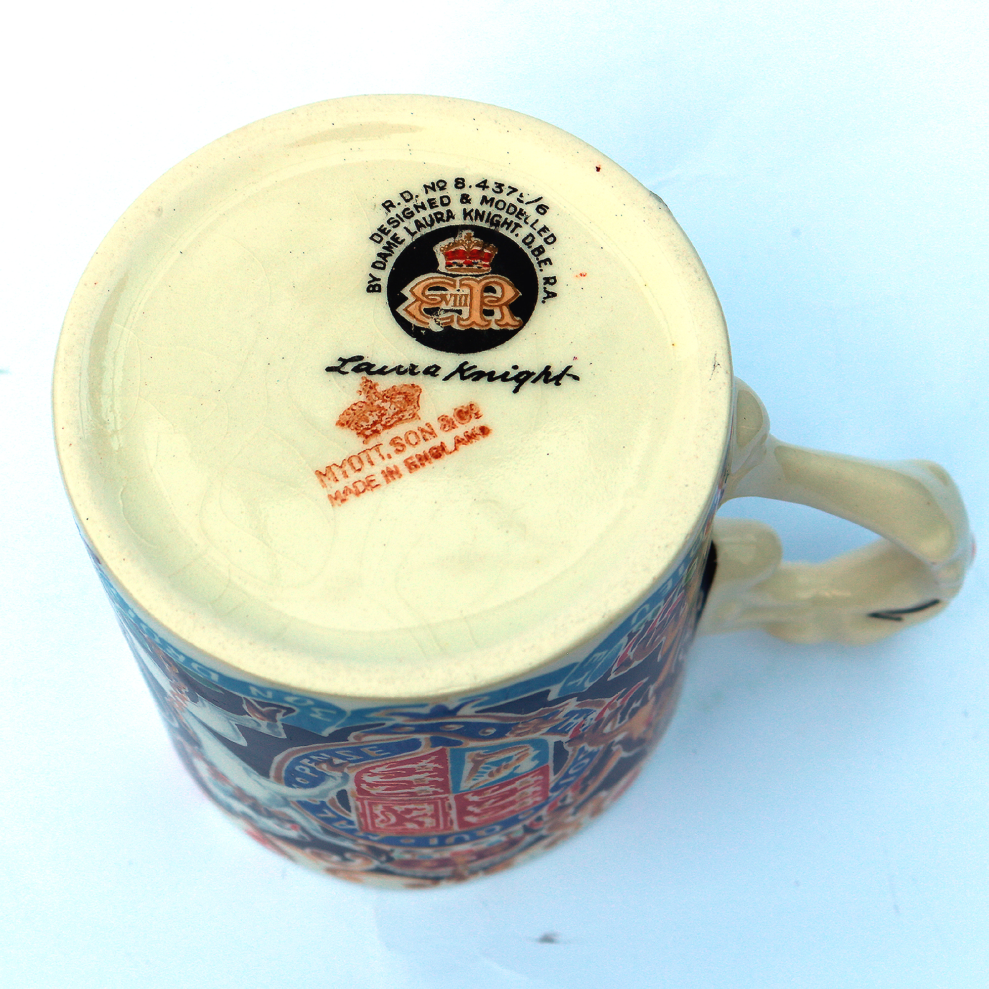 Myott pottery Dame Laura Knight King George Queen Elizabeth Coronation Mug 1937