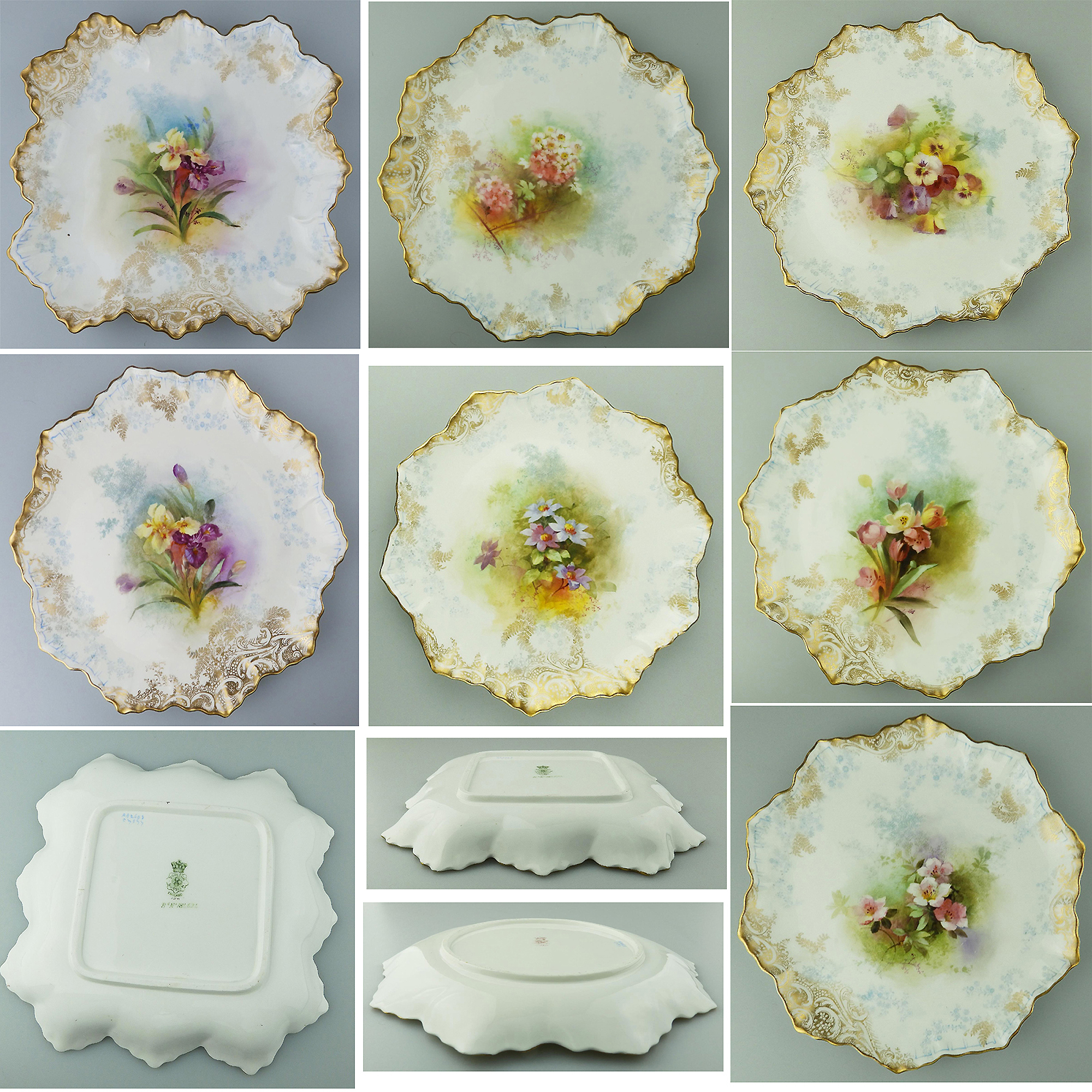 Exceptional antique Royal Doulton porcelain hand-painted Dessert Service C.1890