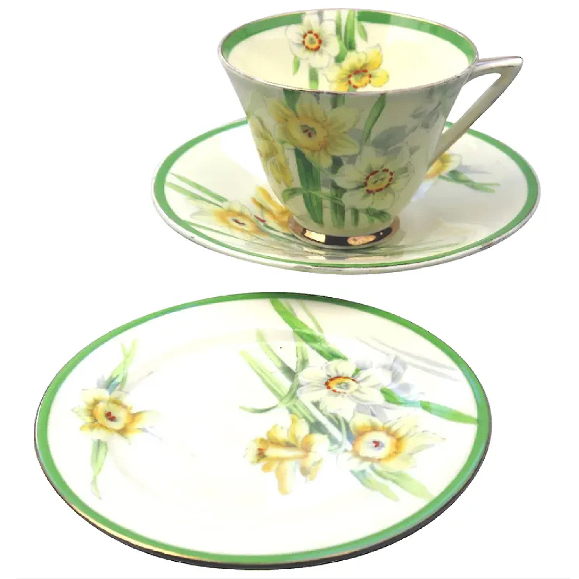 A very pretty Art Deco Royal Doulton daffodil pattern porcelain Trio C.1930's