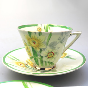 A very pretty Art Deco Royal Doulton daffodil pattern porcelain Trio C.1930's