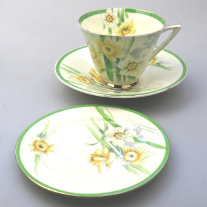 A very pretty Art Deco Royal Doulton daffodil pattern porcelain Trio C.1930's