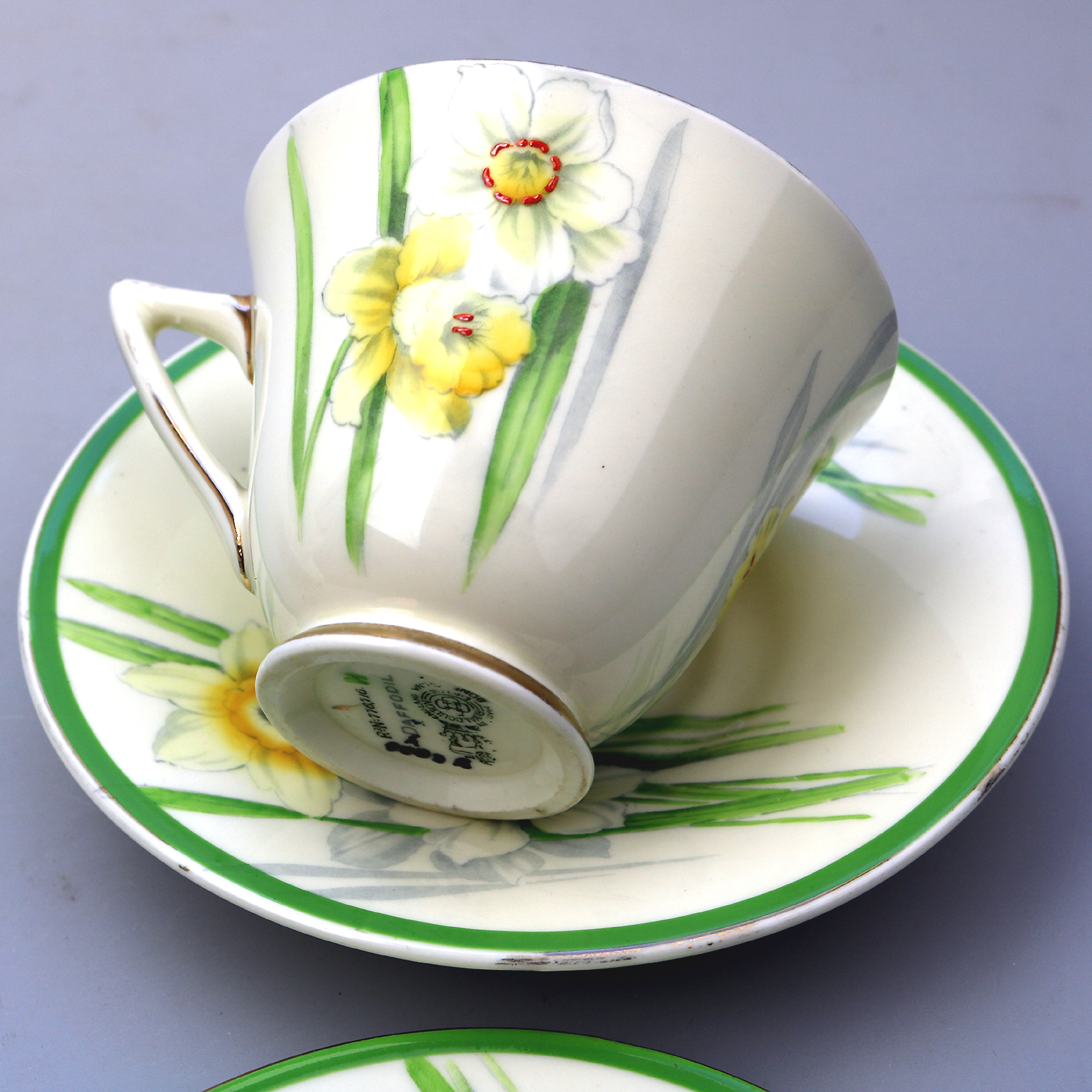 A very pretty Art Deco Royal Doulton daffodil pattern porcelain Trio C.1930's