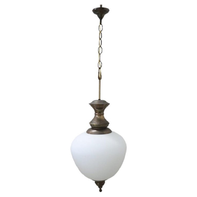 Pendant Lamp in Brass and Glass, 1960s
