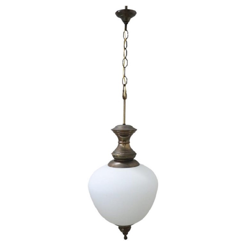 Pendant Lamp in Brass and Glass, 1960s