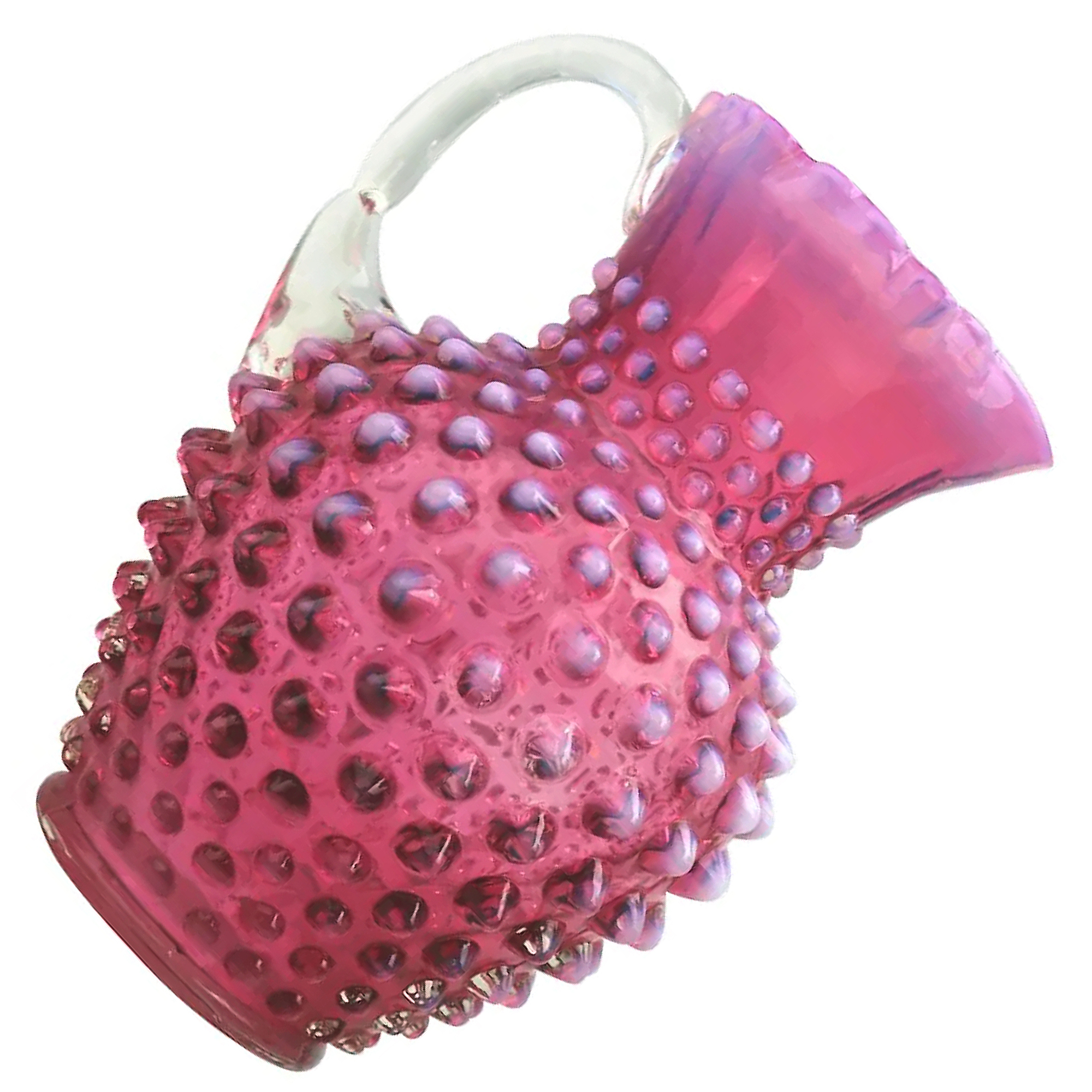 A good large novelty antique Fenton cranberry & vaseline glass Jug C.early 20thC