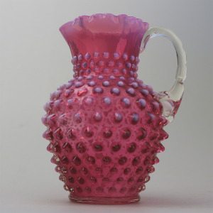 A good large novelty antique Fenton cranberry & vaseline glass Jug C.early 20thC