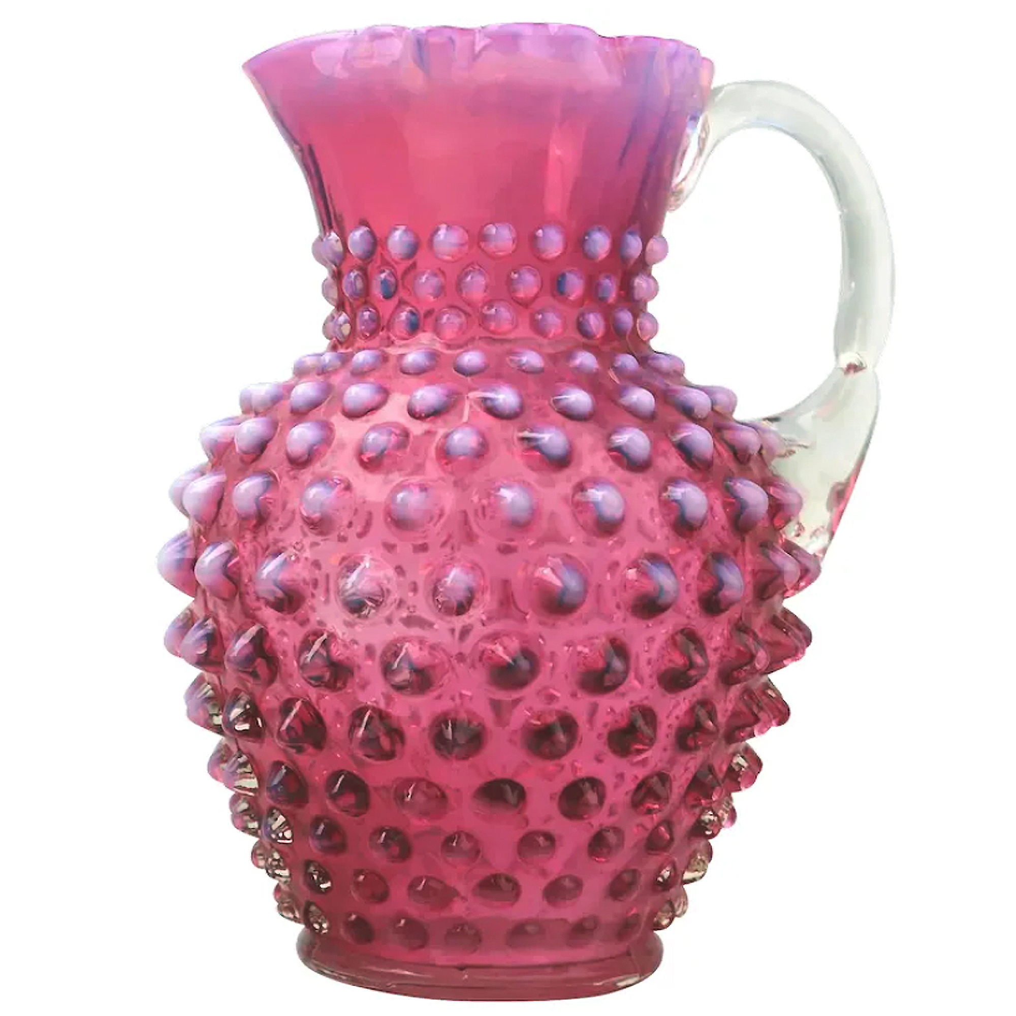 A good large novelty antique Fenton cranberry & vaseline glass Jug C.early 20thC