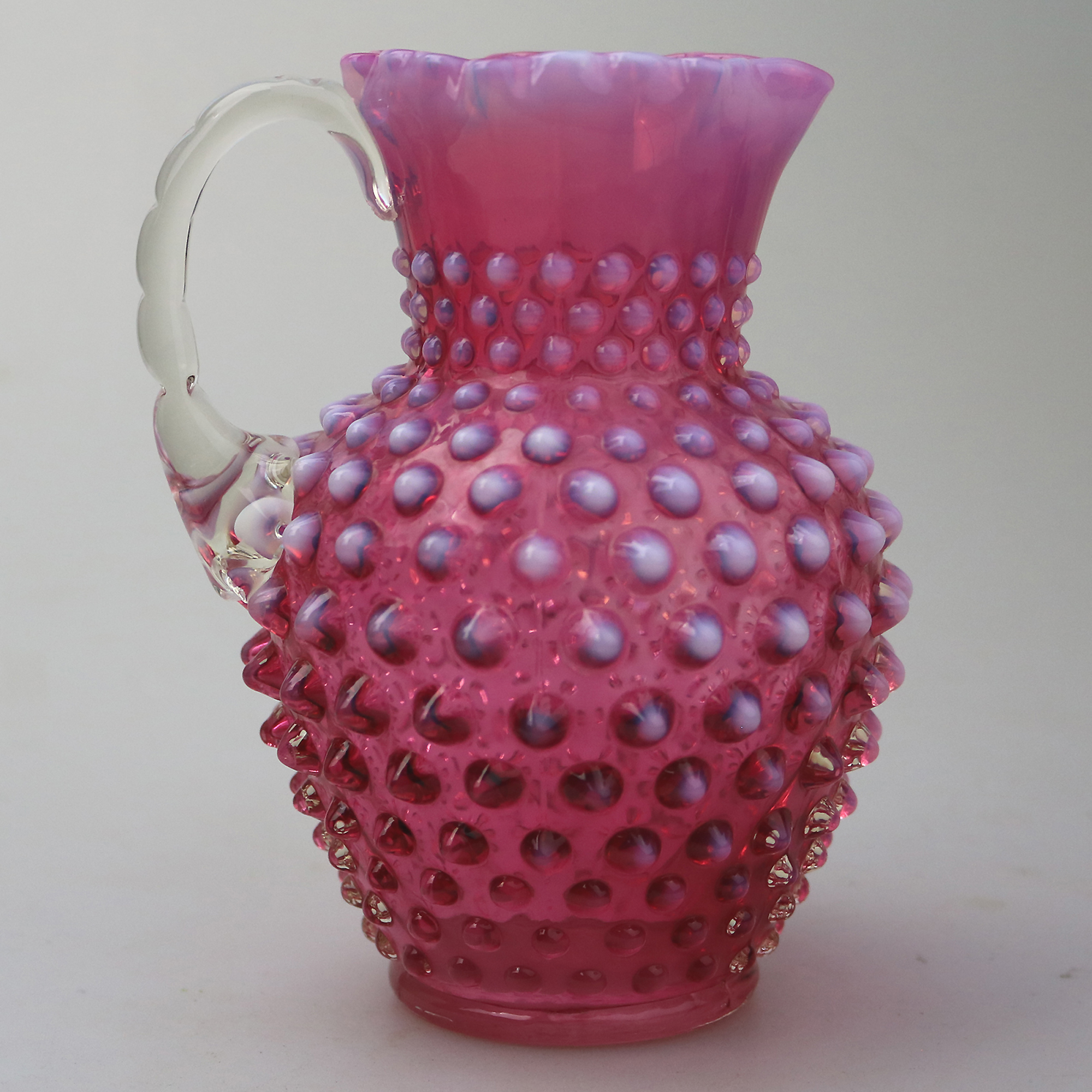 A good large novelty antique Fenton cranberry & vaseline glass Jug C.early 20thC