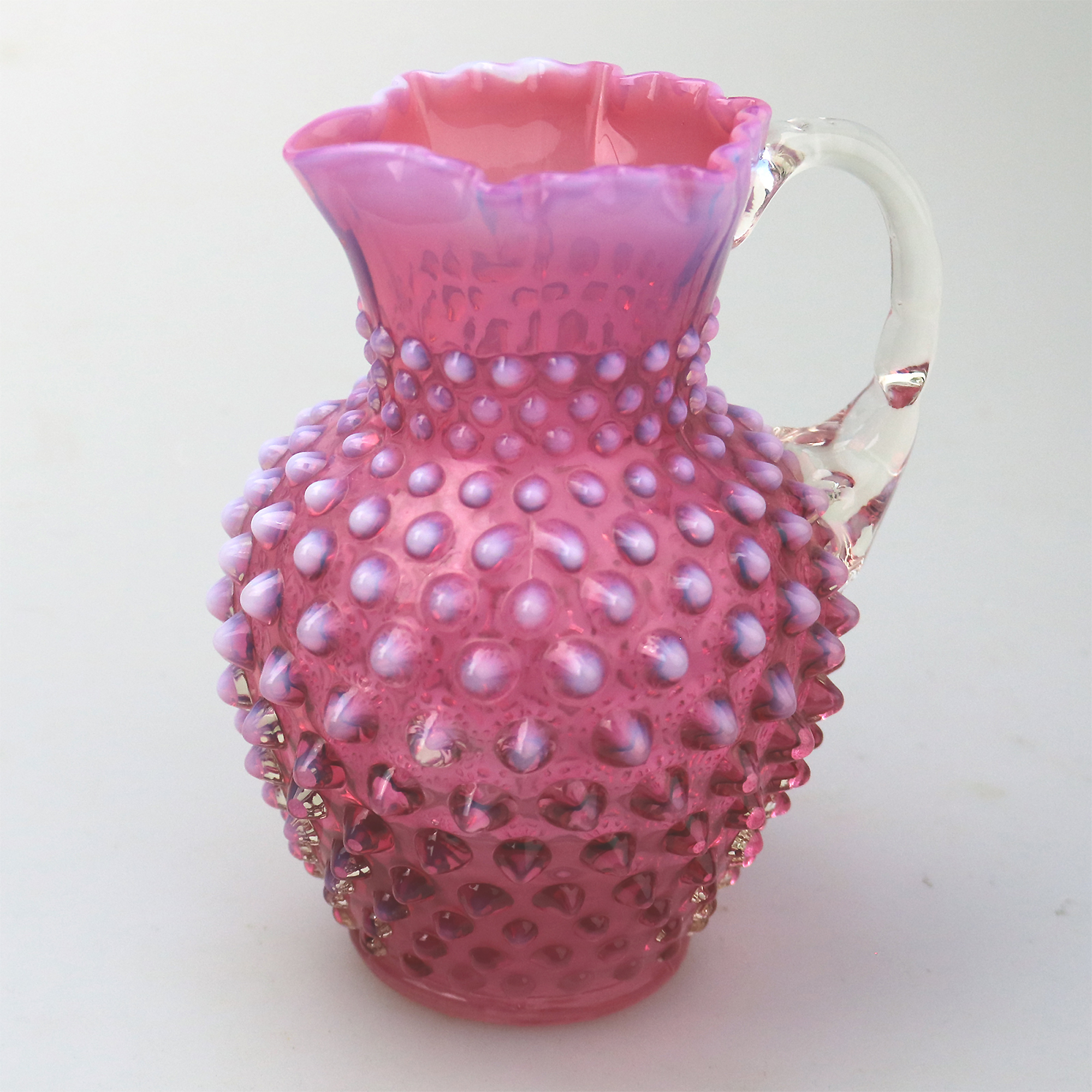 A good large novelty antique Fenton cranberry & vaseline glass Jug C.early 20thC