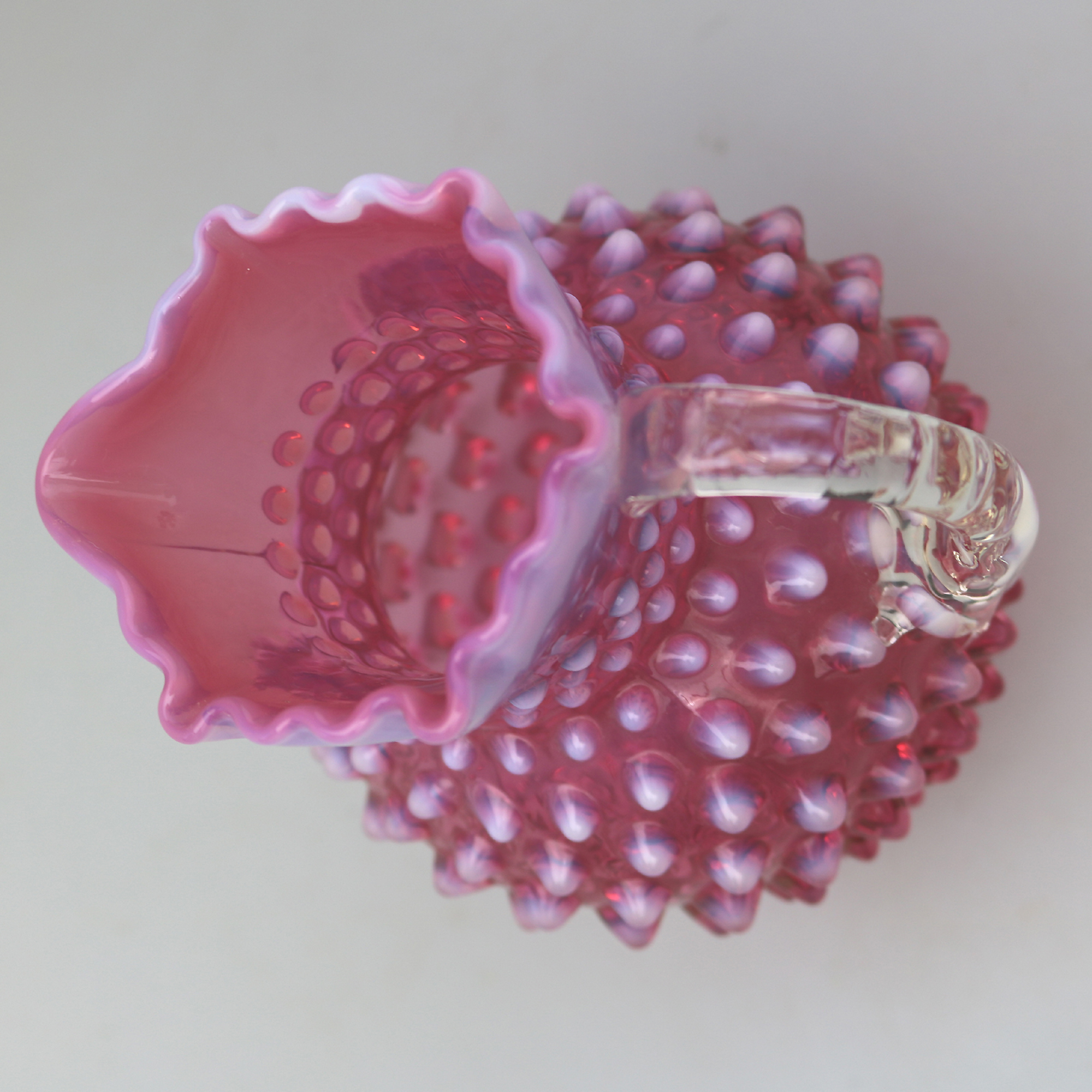 A good large novelty antique Fenton cranberry & vaseline glass Jug C.early 20thC