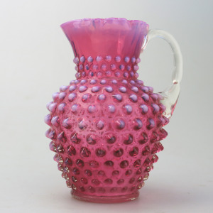 A good large novelty antique Fenton cranberry & vaseline glass Jug C.early 20thC