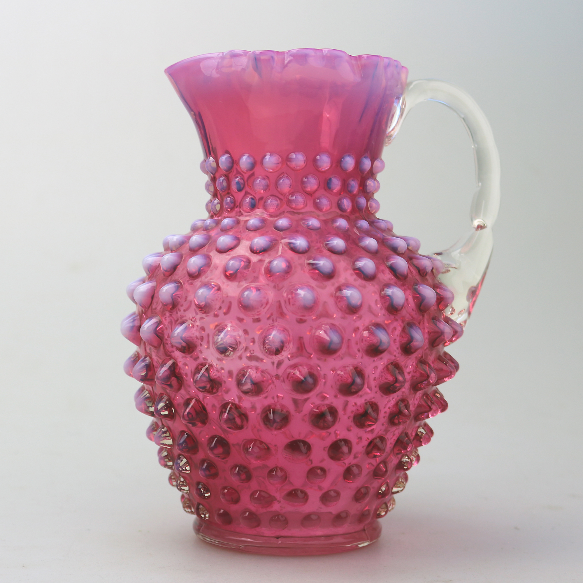 A good large novelty antique Fenton cranberry & vaseline glass Jug C.early 20thC