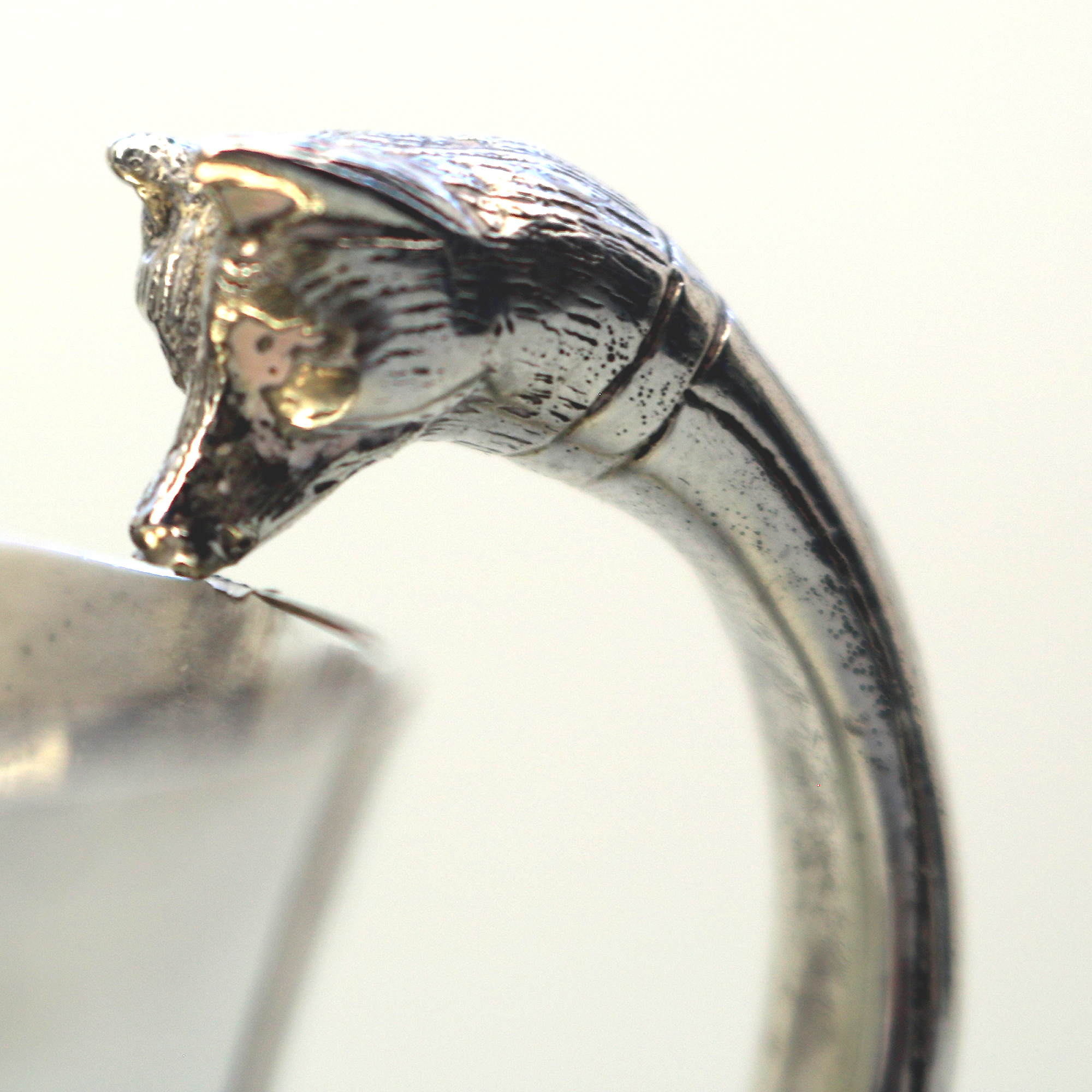 An extremely unusual solid silver novelty Fox handled Nursery Mug 100g C.1932