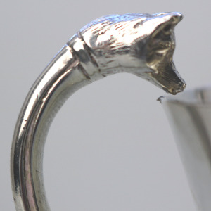 An extremely unusual solid silver novelty Fox handled Nursery Mug 100g C.1932