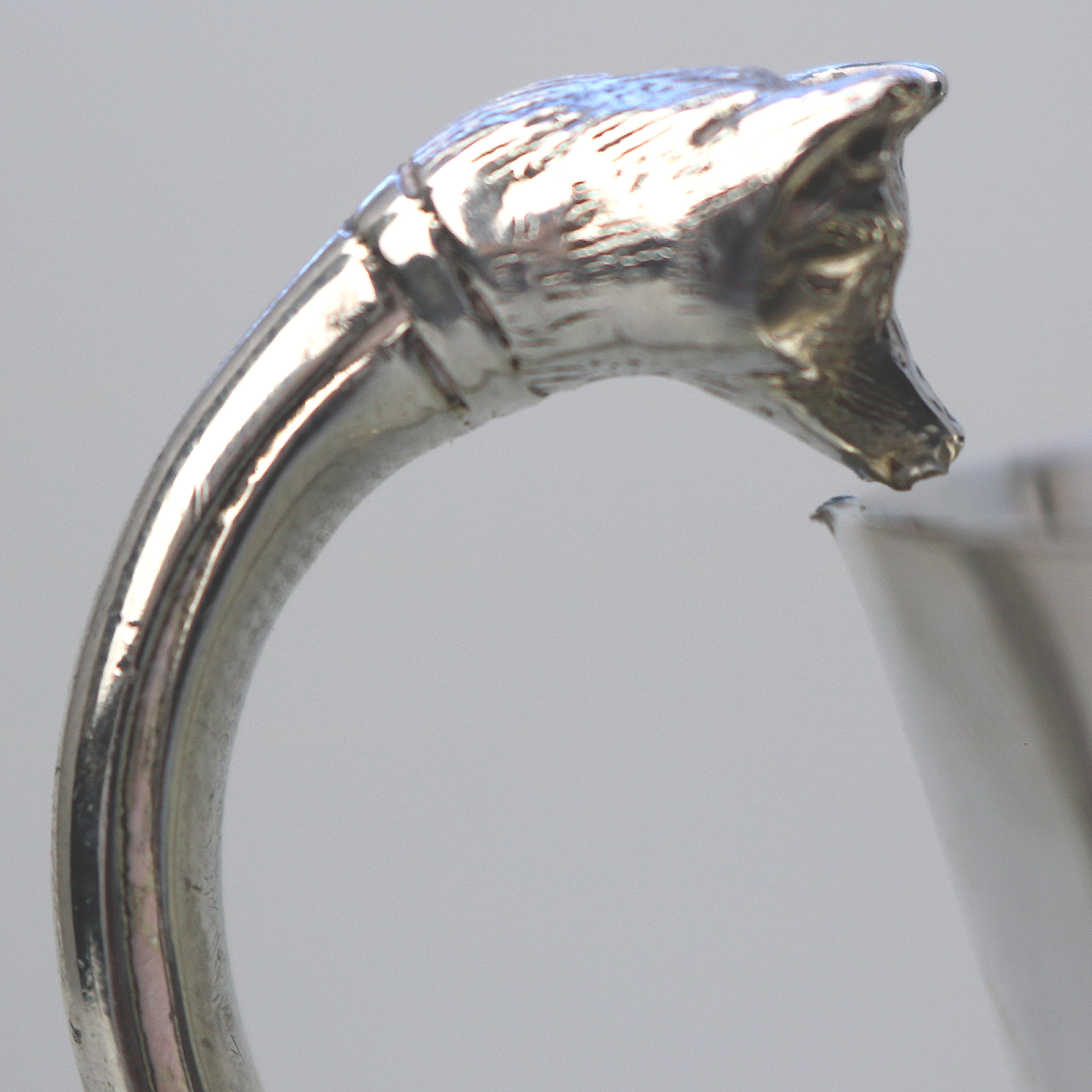 An extremely unusual solid silver novelty Fox handled Nursery Mug 100g C.1932