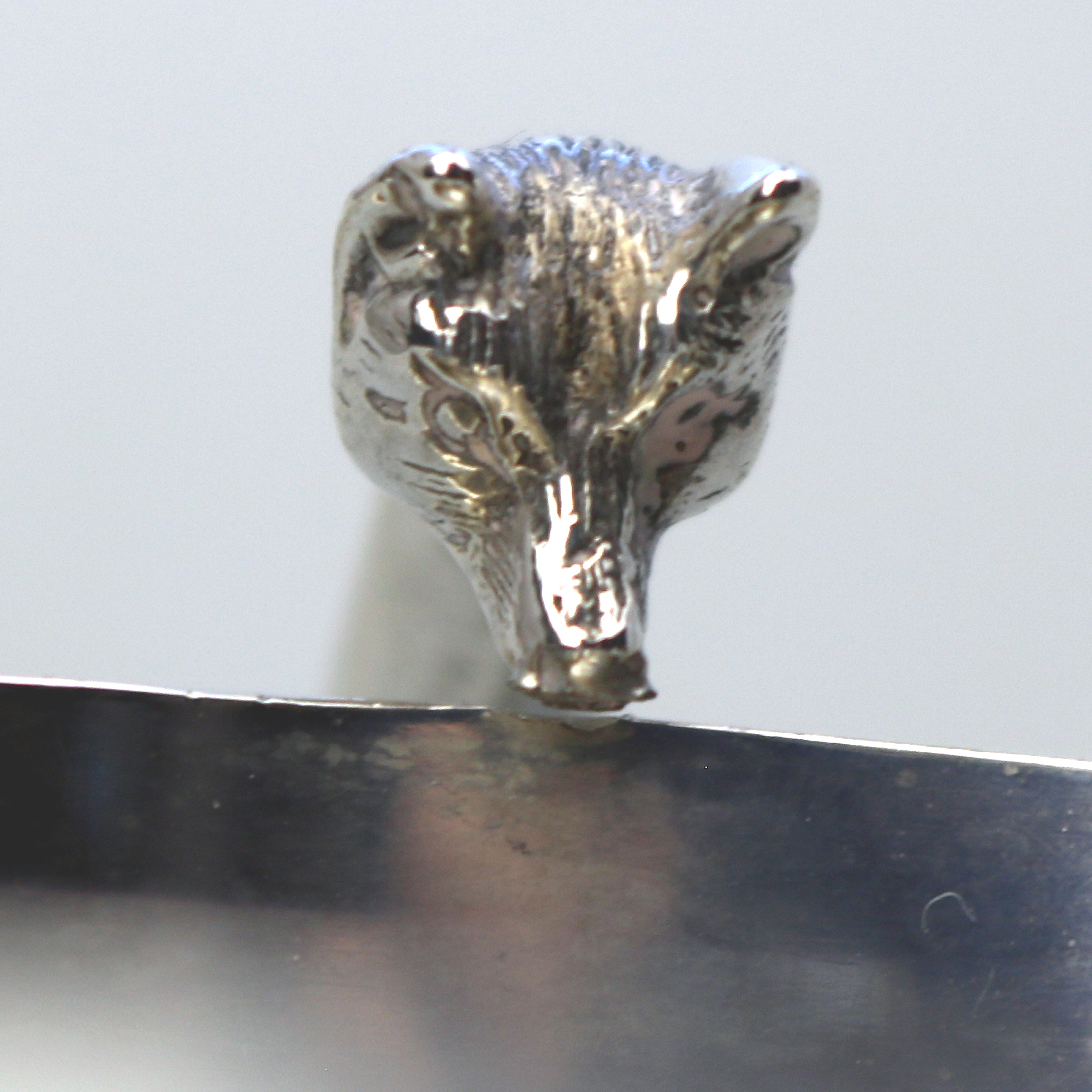 An extremely unusual solid silver novelty Fox handled Nursery Mug 100g C.1932