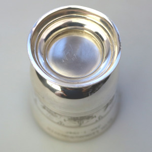 An extremely unusual solid silver novelty Fox handled Nursery Mug 100g C.1932