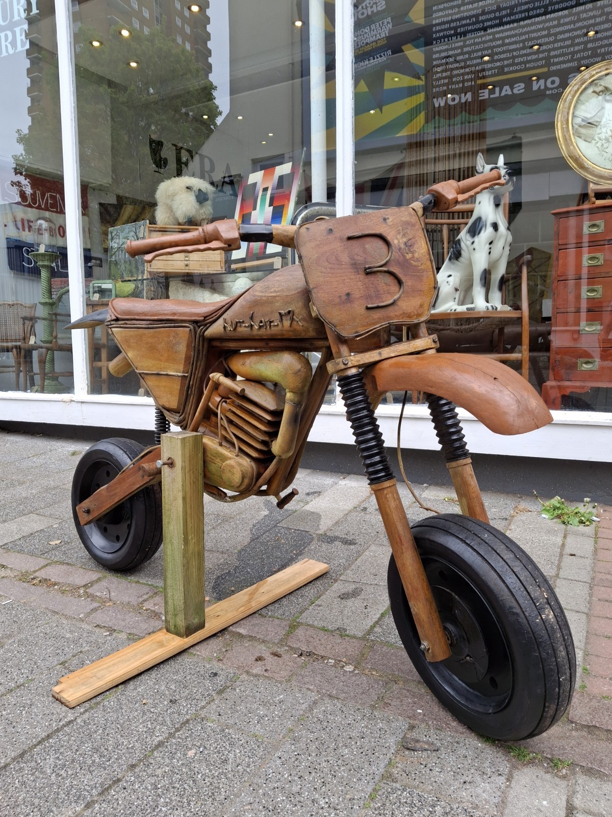 Full Size Scratch Built One Off Wooden Motocross Bike. Vintage/Model/Antique