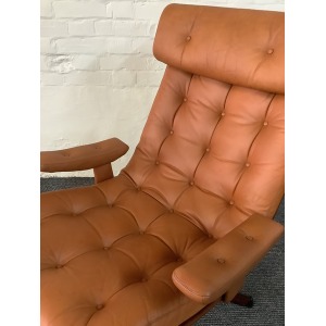 Gote Mobler Leather Reclining Swivel Chair.