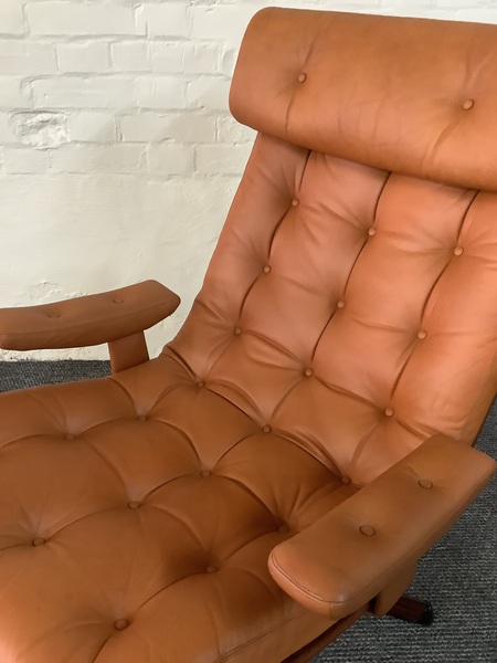 Gote Mobler Leather Reclining Swivel Chair.