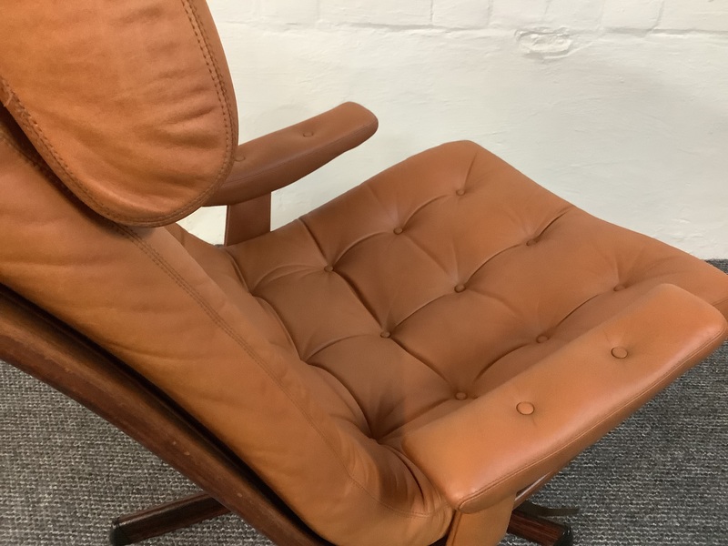 Gote Mobler Leather Reclining Swivel Chair.