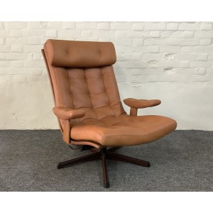 Gote Mobler Leather Reclining Swivel Chair.