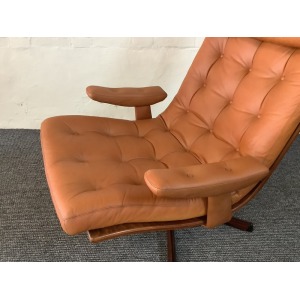 Gote Mobler Leather Reclining Swivel Chair.