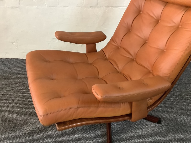 Gote Mobler Leather Reclining Swivel Chair.