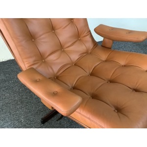 Gote Mobler Leather Reclining Swivel Chair.
