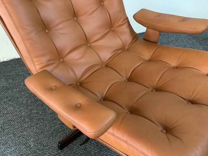 Gote Mobler Leather Reclining Swivel Chair.