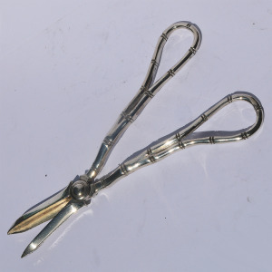 Pair of antique silver plate novelty bamboo handled Grape Scissor Shears C.19thC