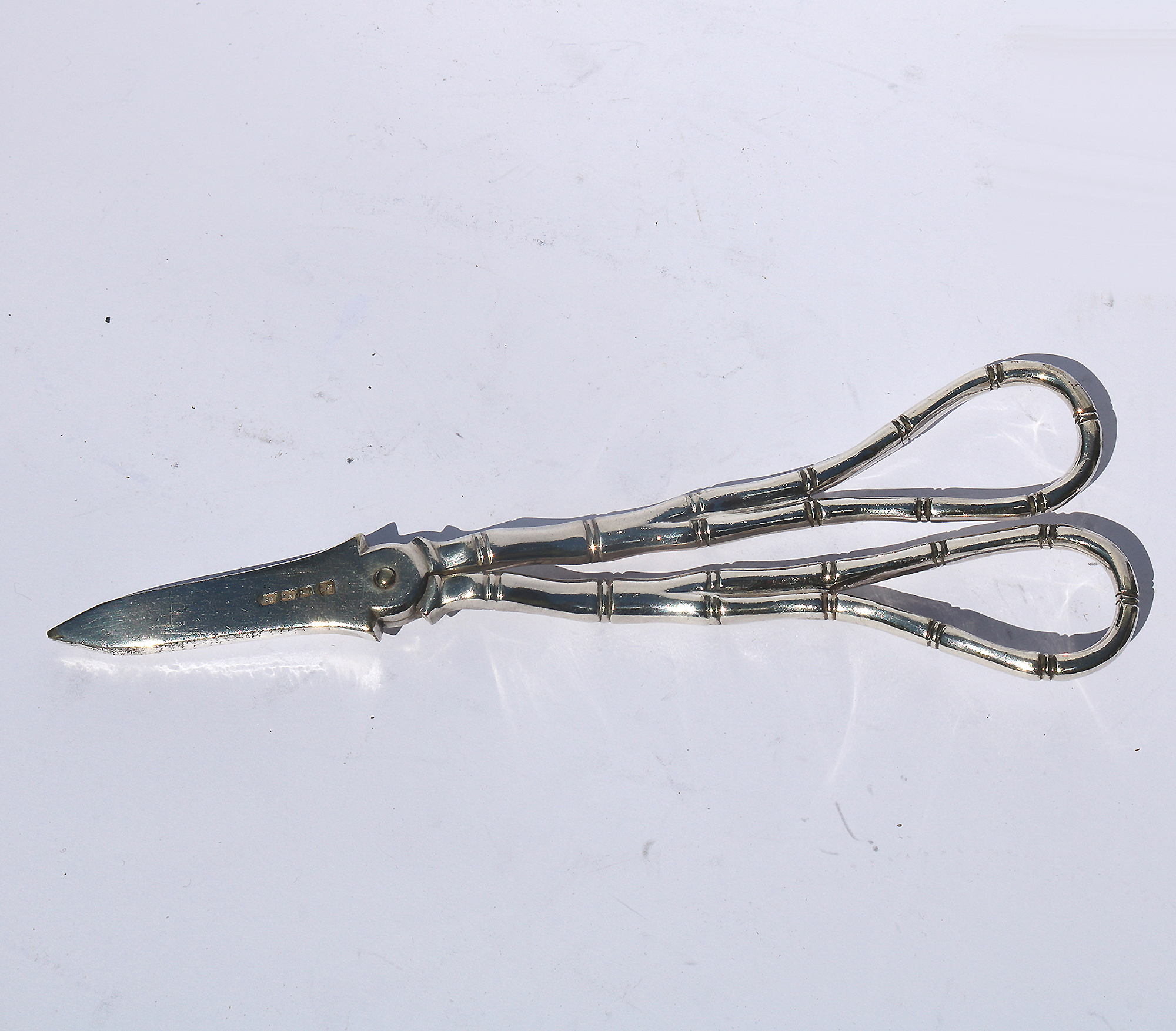 Pair of antique silver plate novelty bamboo handled Grape Scissor Shears C.19thC