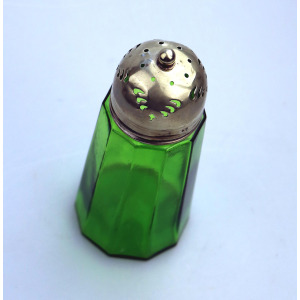 An antique coloured Bristol green glass Muffineer Sugar Shaker Caster C.19thC