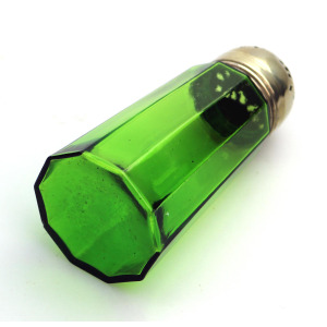 An antique coloured Bristol green glass Muffineer Sugar Shaker Caster C.19thC