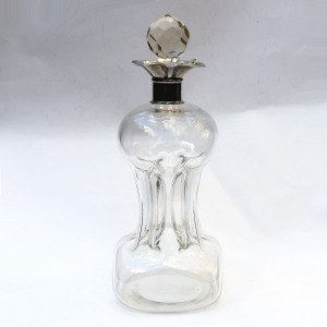 A large Art & Crafts Nouveau Glass & Solid Silver Kluk Kluk Glug Glug Decanter C.1911