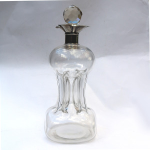 A large Art & Crafts Nouveau Glass & Solid Silver Kluk Kluk Glug Glug Decanter C.1911