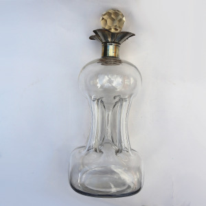 A large Art & Crafts Nouveau Glass & Solid Silver Kluk Kluk Glug Glug Decanter C.1911