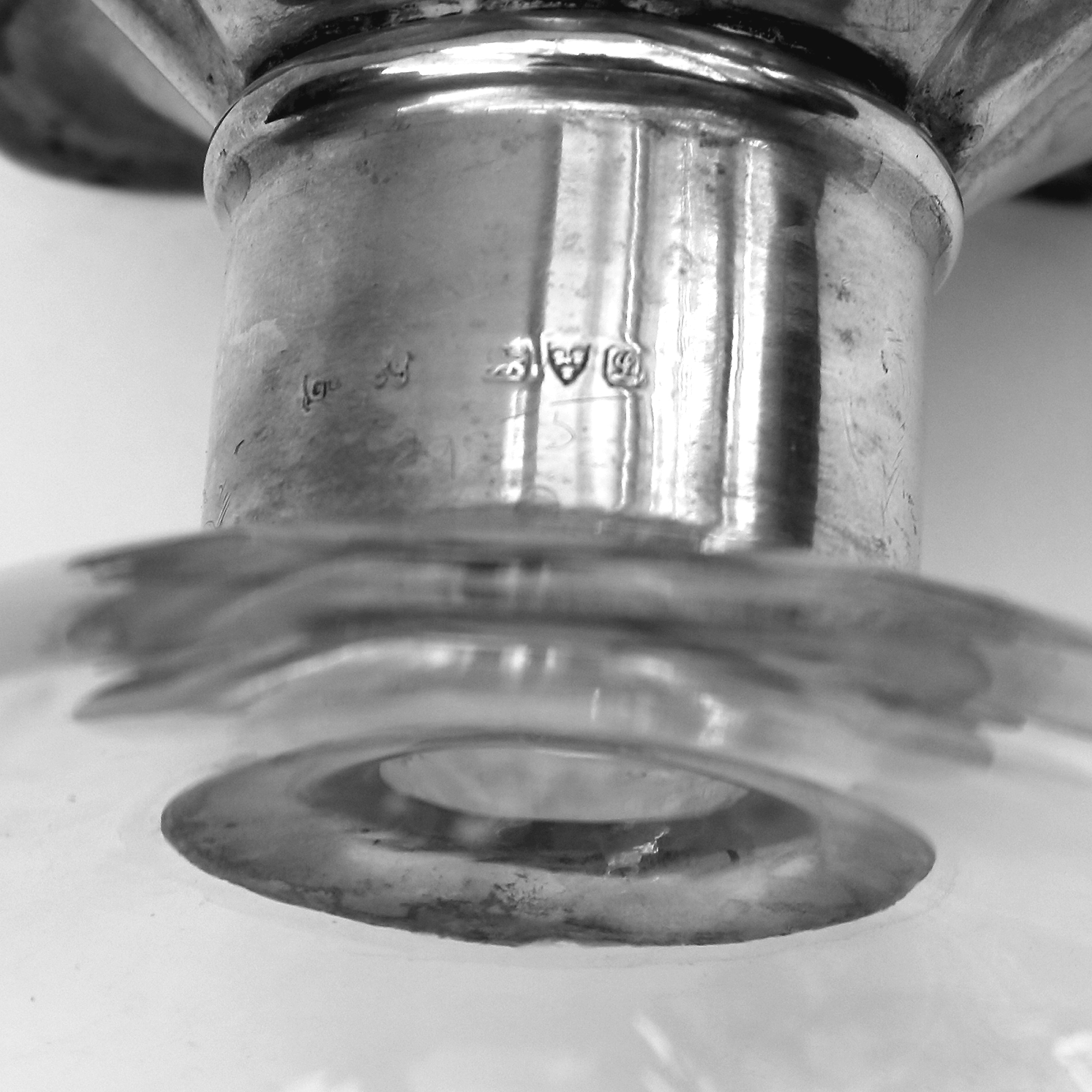 A large Art & Crafts Nouveau Glass & Solid Silver Kluk Kluk Glug Glug Decanter C.1911