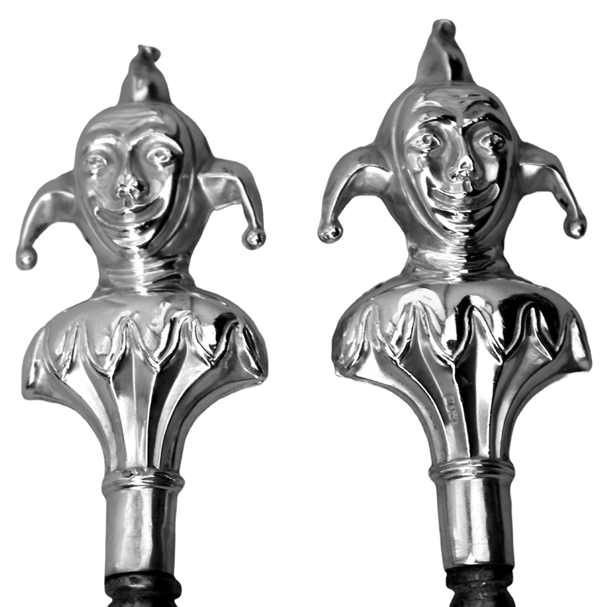 A pair antique English solid silver novelty Jester Button Hook & Shoe Horn C.1909