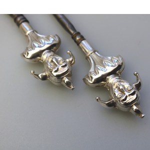 A pair antique English solid silver novelty Jester Button Hook & Shoe Horn C.1909