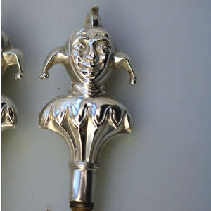 A pair antique English solid silver novelty Jester Button Hook & Shoe Horn C.1909