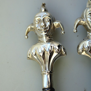 A pair antique English solid silver novelty Jester Button Hook & Shoe Horn C.1909