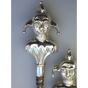 A pair antique English solid silver novelty Jester Button Hook & Shoe Horn C.1909