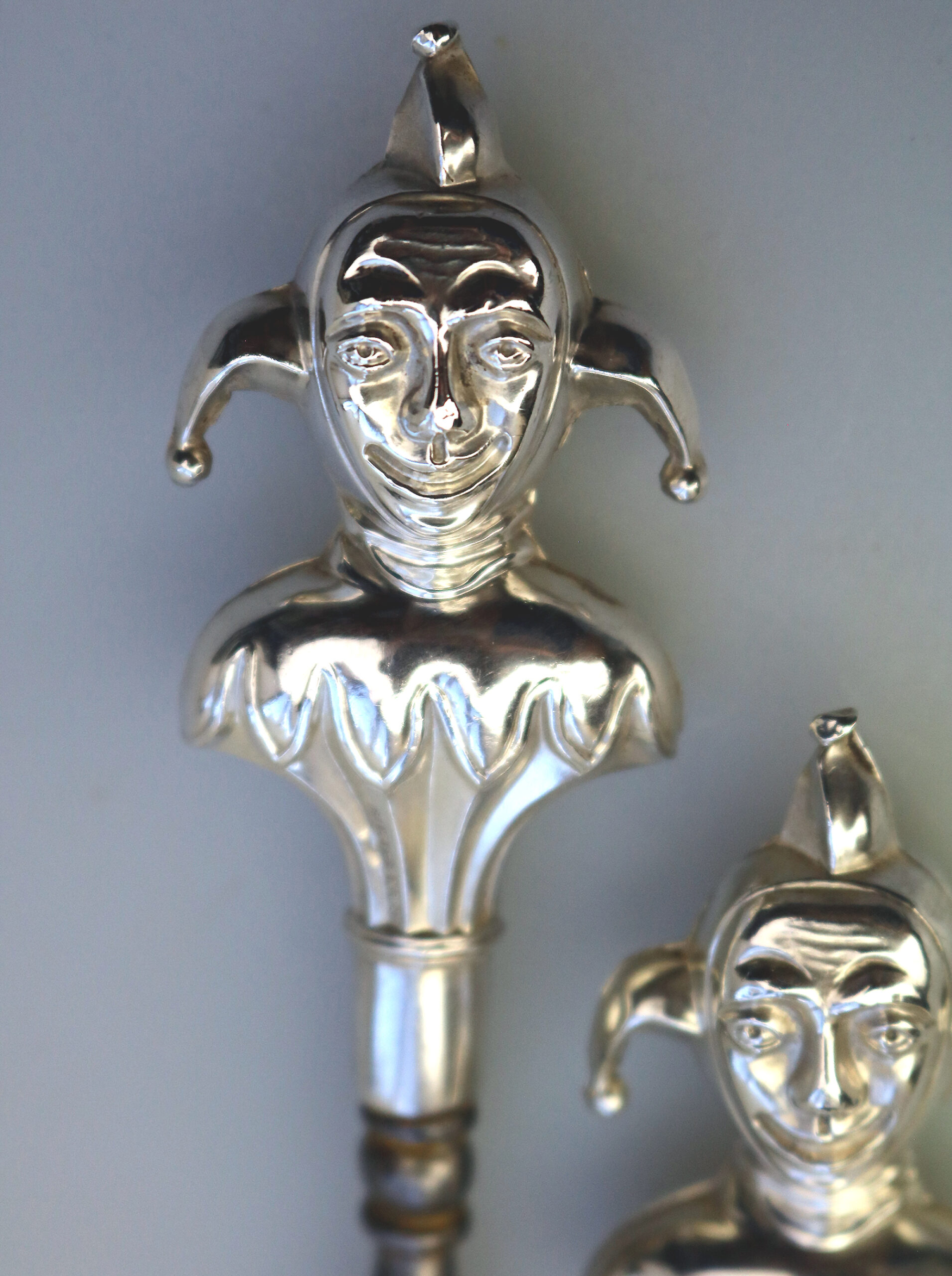 A pair antique English solid silver novelty Jester Button Hook & Shoe Horn C.1909