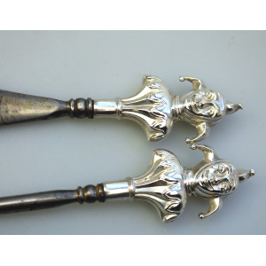 A pair antique English solid silver novelty Jester Button Hook & Shoe Horn C.1909