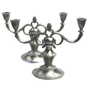 A superior pair of Art Deco Scandinavian pewter Just Andersen Candelabras C.1930